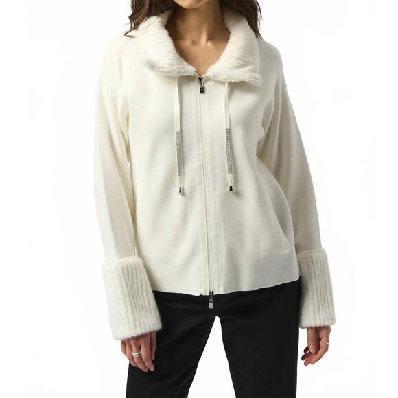 JOSEPH RIBKOFF Jackets & Blazers - NEW JOSEPH RIBKOFF knit coat with fur trim in off white